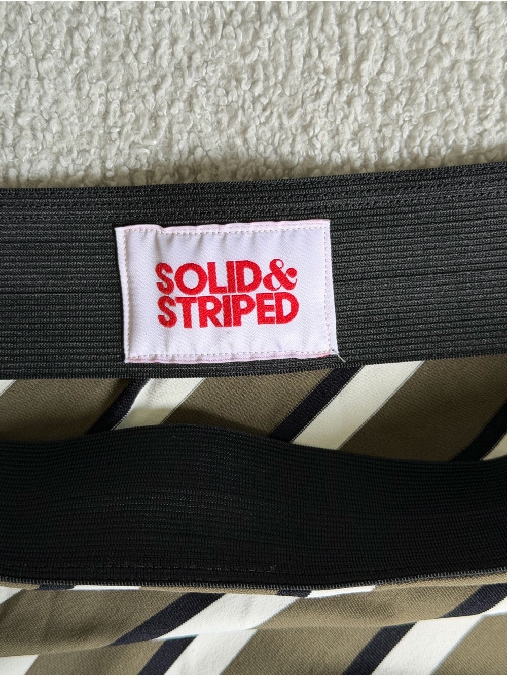 Solid & Striped Olive Green Diagonal Stipe Ruched High Slit Midi Skirt, Size XL - Picture 5 of 9